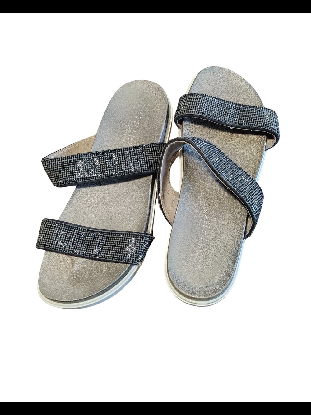 Women's Black Rhinestone Strap Slide Sandals